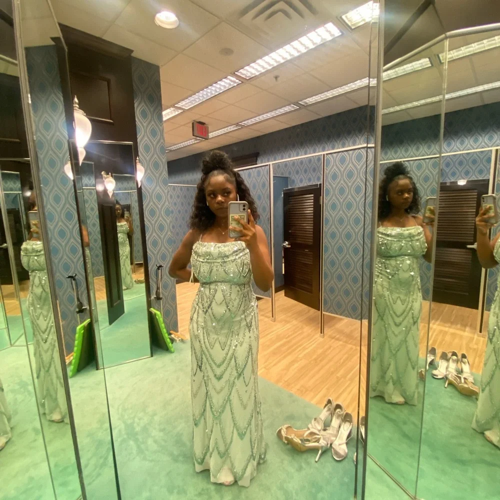 Long maxi green embellished prom dress - Picture 2 of 3
